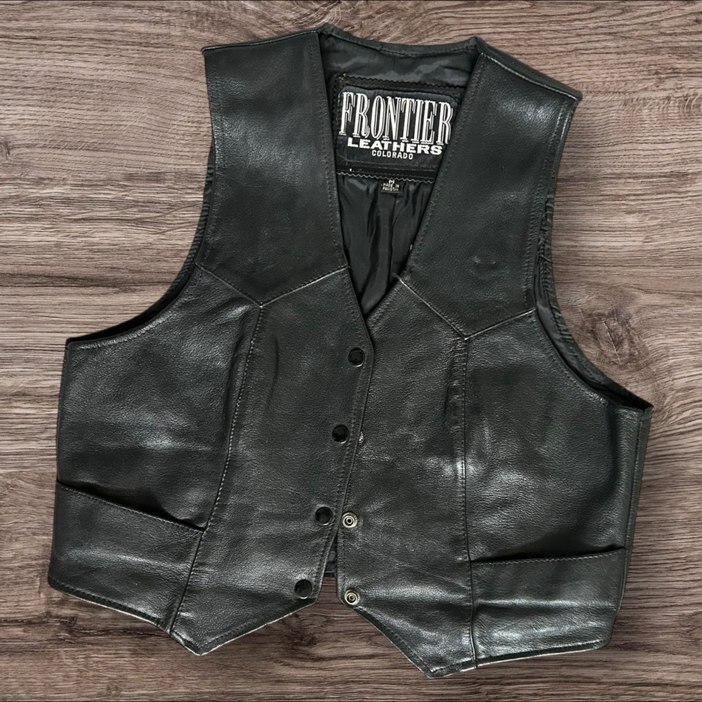 Frontier Leathers Black Leather Biker Vest – Size Medium